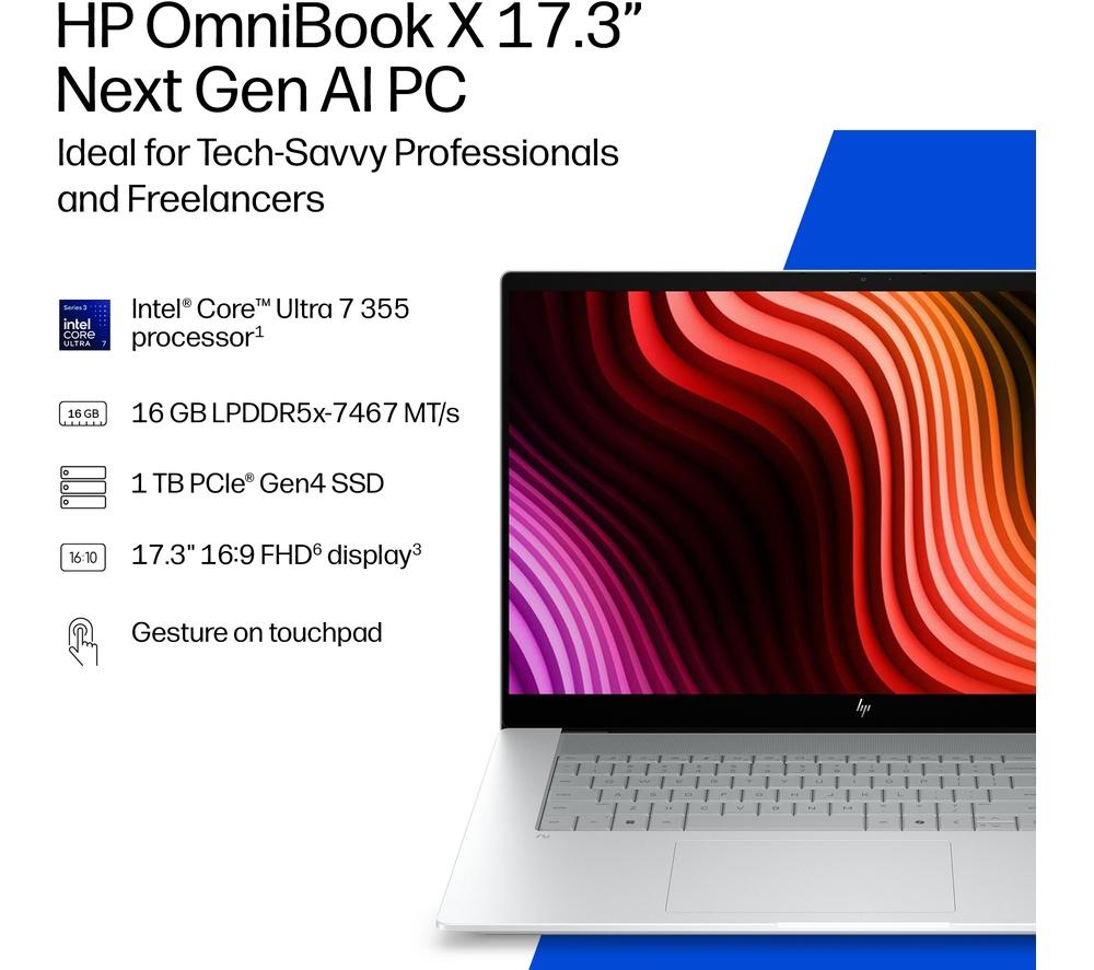 HP OmniBook X NGAI 17.3" Laptop - Intel® Core™ Ultra 7, 1 TB SSD, Silver