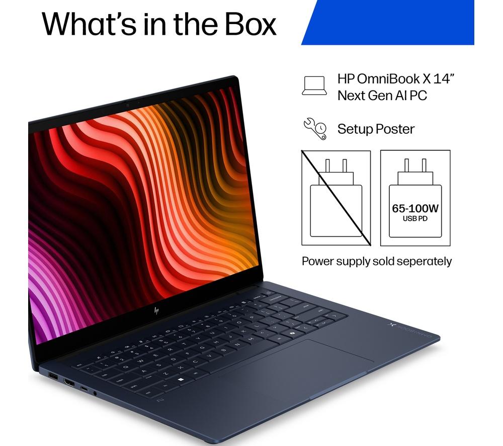 Portátil HP OmniBook X NGAI de 14", Copilot + PC - Intel® Core™ Ultra 7, 1 TB SSD, azul atmosférico