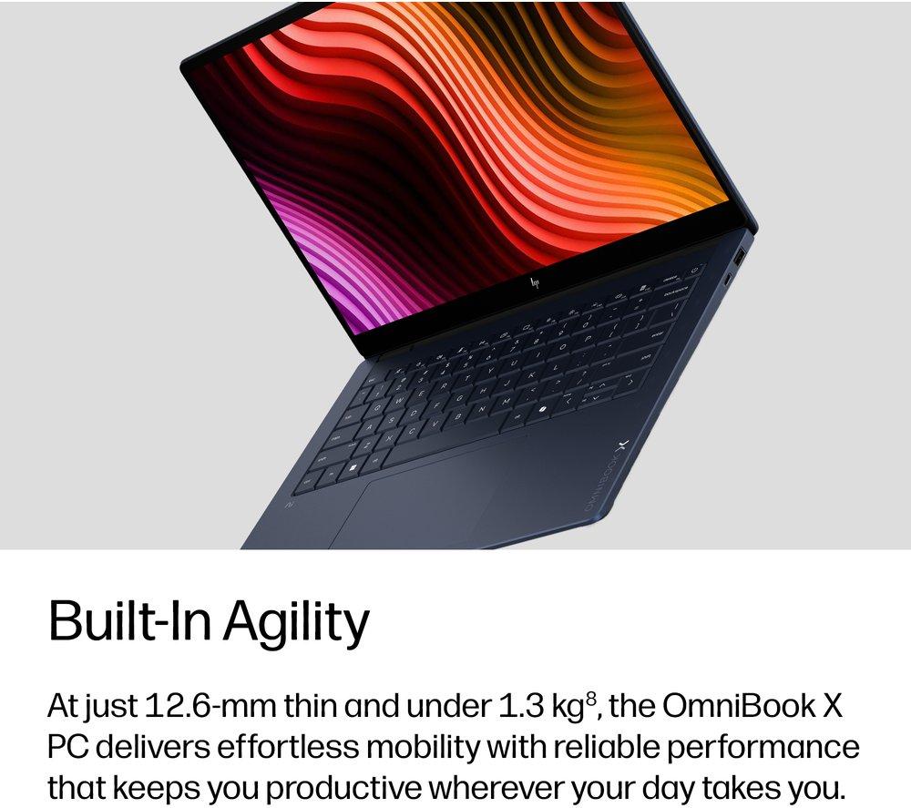 Portátil HP OmniBook X NGAI de 14", Copilot + PC - Intel® Core™ Ultra 7, 1 TB SSD, azul atmosférico