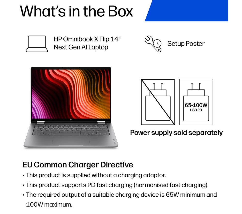 Portátil 2 en 1 HP OmniBook X Flip NGAI de 14" - Intel® Core™ Ultra 7, SSD de 1 TB, Plata