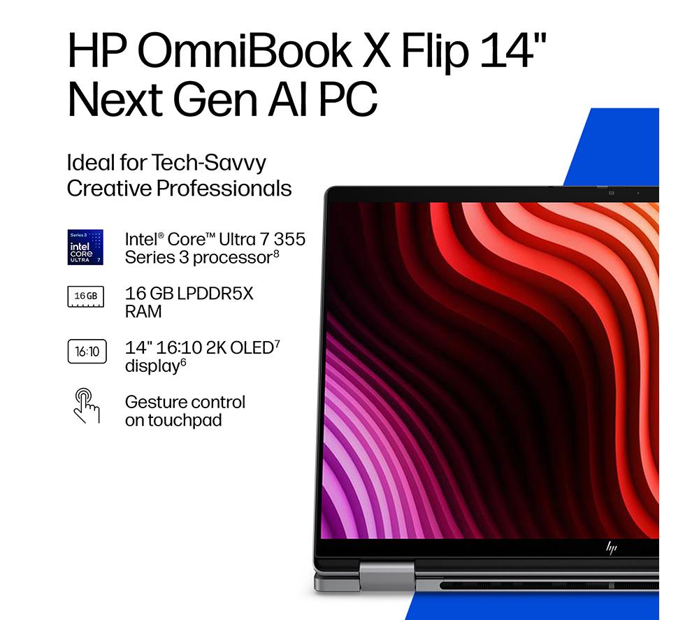 Portátil 2 en 1 HP OmniBook X Flip NGAI de 14" - Intel® Core™ Ultra 7, SSD de 1 TB, Plata