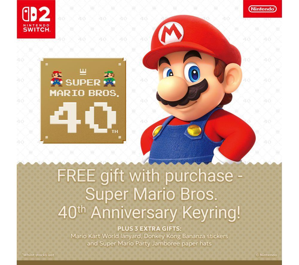 NINTENDO Switch 2, Super Mario Keychain, Backpack Buddies & Mario Kart World Bundle