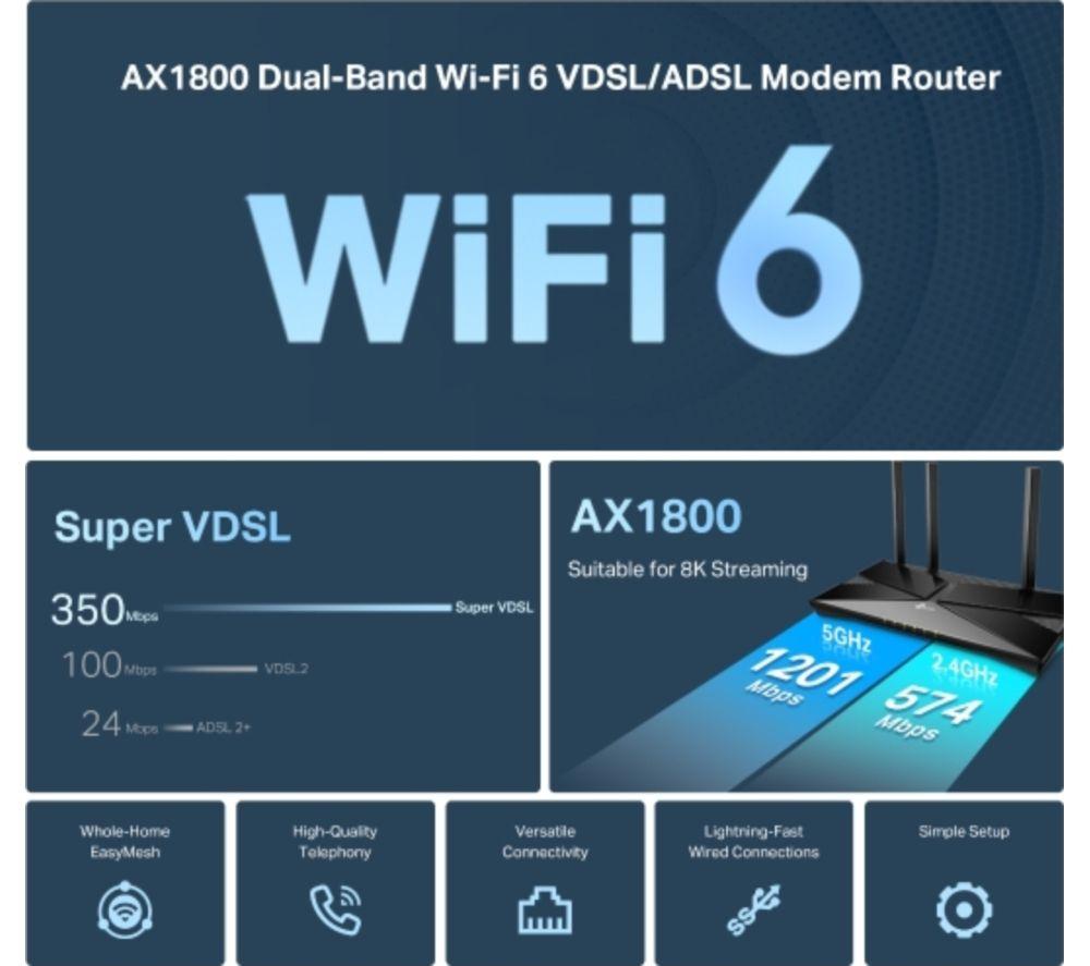 TP-LINK Archer VX1800v WiFi Modem Router - AX 1800, Dual-band