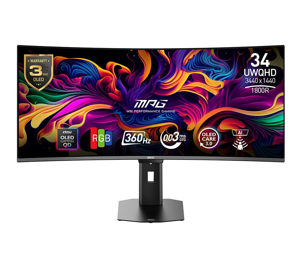 MSI MPG 341CQR X36 Quad HD 34" Curved Quantum Dot QD-OLED Gaming Monitor - Black