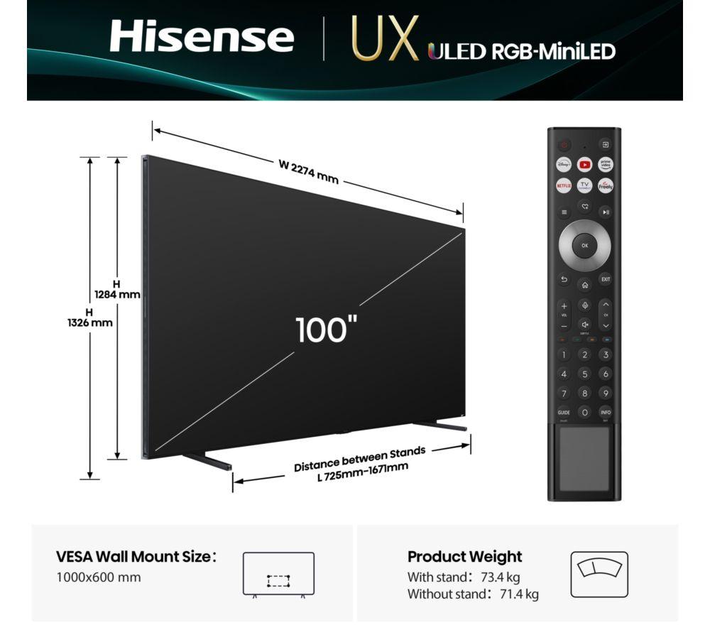 HISENSE UX TV con Mini LED RGB de triple croma y IA inteligente de 100" con Freely - 100UXQTUK
