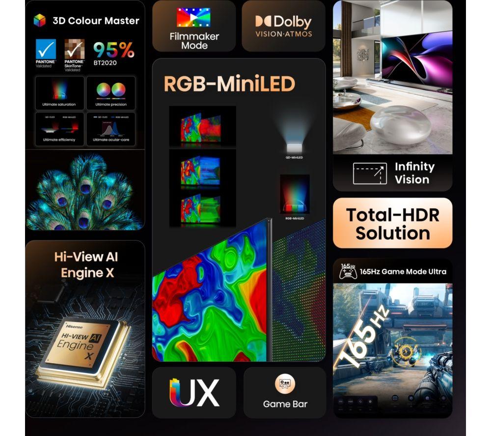 HISENSE UX TV con Mini LED RGB de triple croma y IA inteligente de 100" con Freely - 100UXQTUK