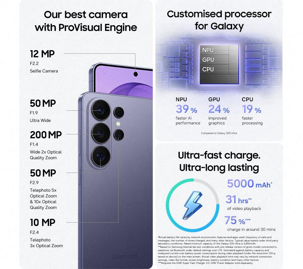 SAMSUNG Galaxy S26 Ultra - 256 GB, Cobalt Violet