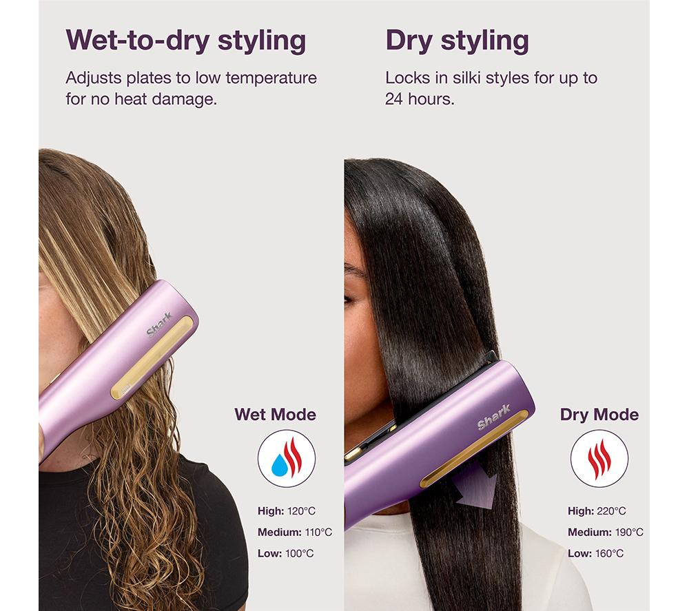 SHARK SilkiPro Straight HT401UKPU Hair Straightener & Dryer - Plum Satin