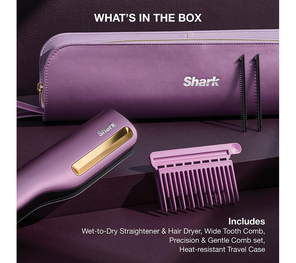 SHARK SilkiPro Straight HT401UKPU Hair Straightener & Dryer - Plum Satin