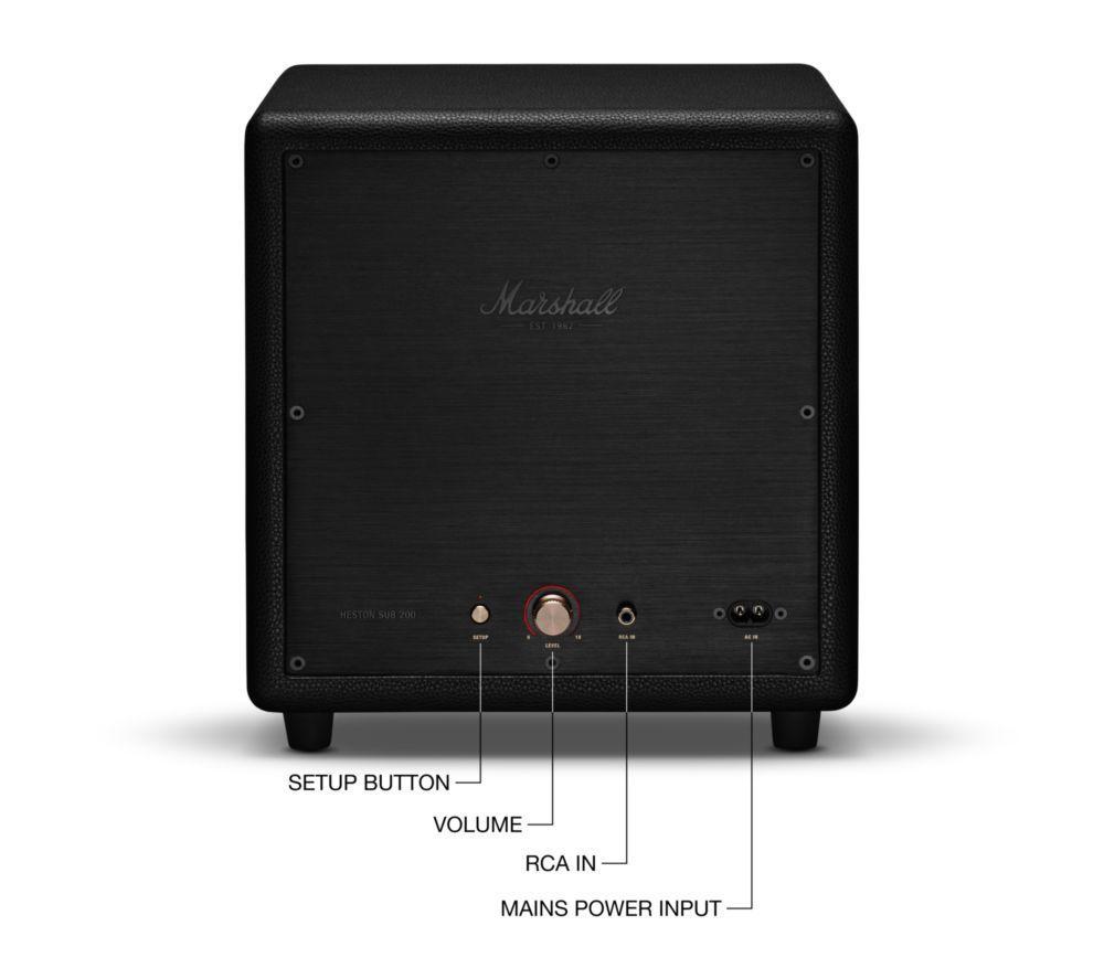 Barra de Sonido Todo en Uno MARSHALL Heston 120 5.1.2 y Subwoofer Inalámbrico 200