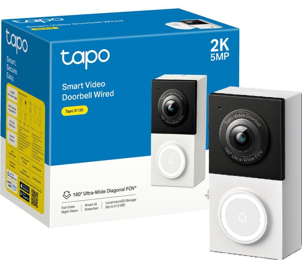 TP-LINK Tapo D130 Smarte kabelgebundene Video-Türklingel mit Gong – Schwarz & Weiß