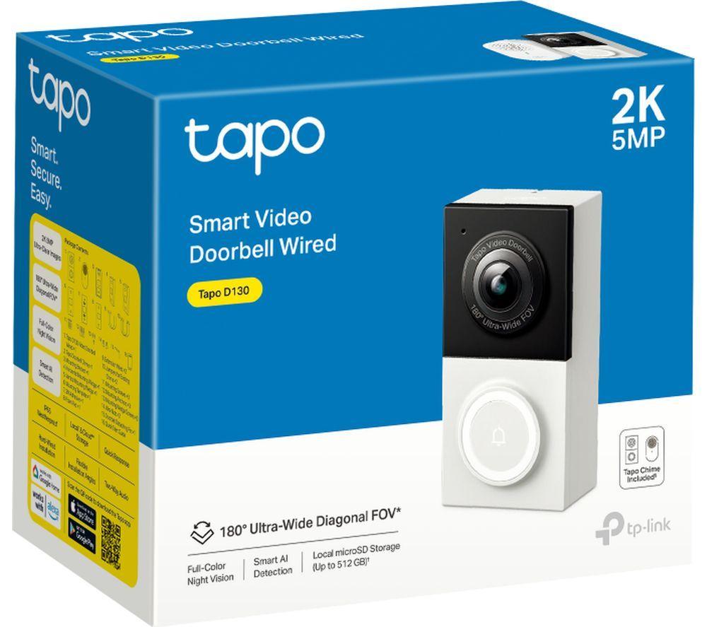 TP-LINK Tapo D130 Smarte kabelgebundene Video-Türklingel mit Gong – Schwarz & Weiß