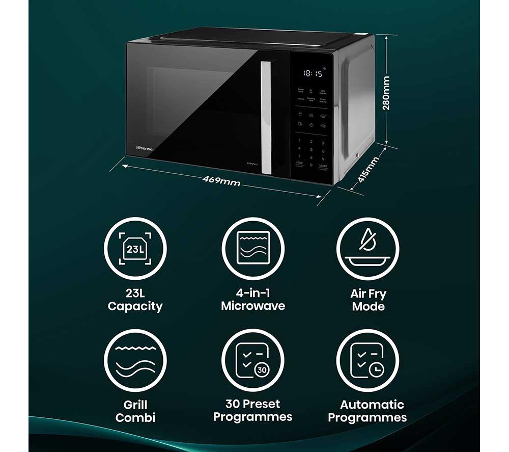 HISENSE H23MOBS5HCUK 4-in-1 Compact Air Fryer Microwave with Grill - Black
