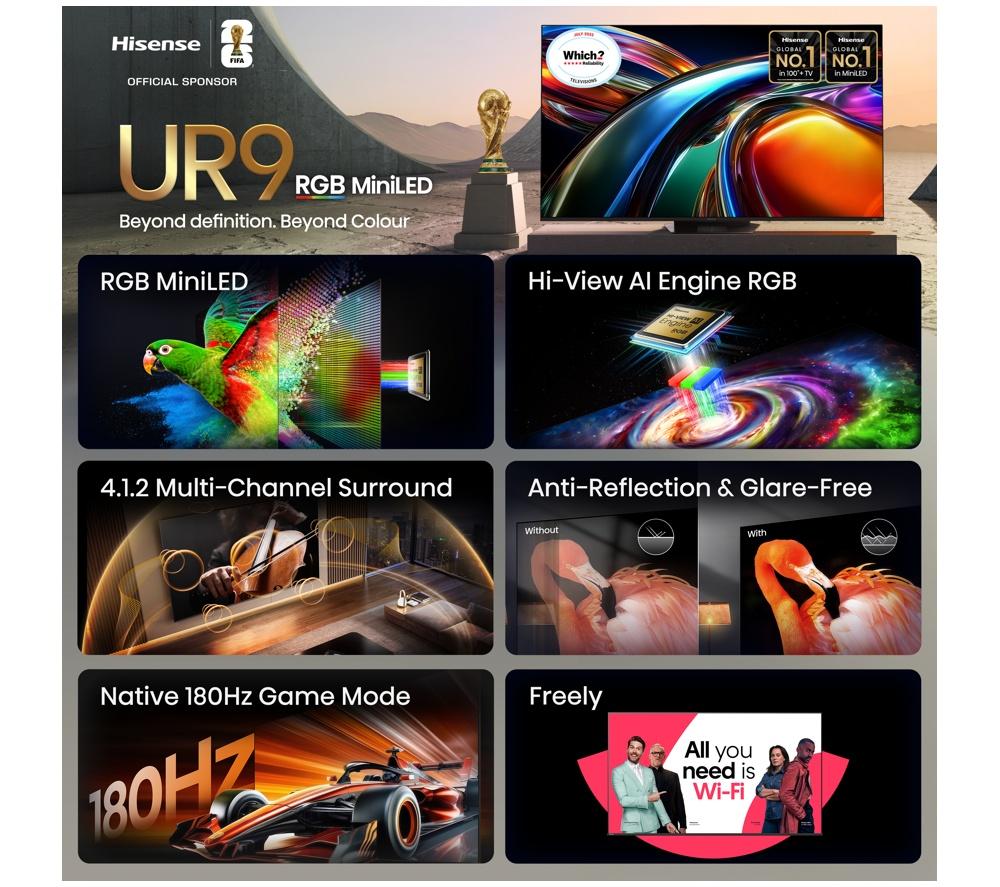 HISENSE 75UR9STUK 75" Smart 4K Ultra HD HDR RGB Mini LED TV