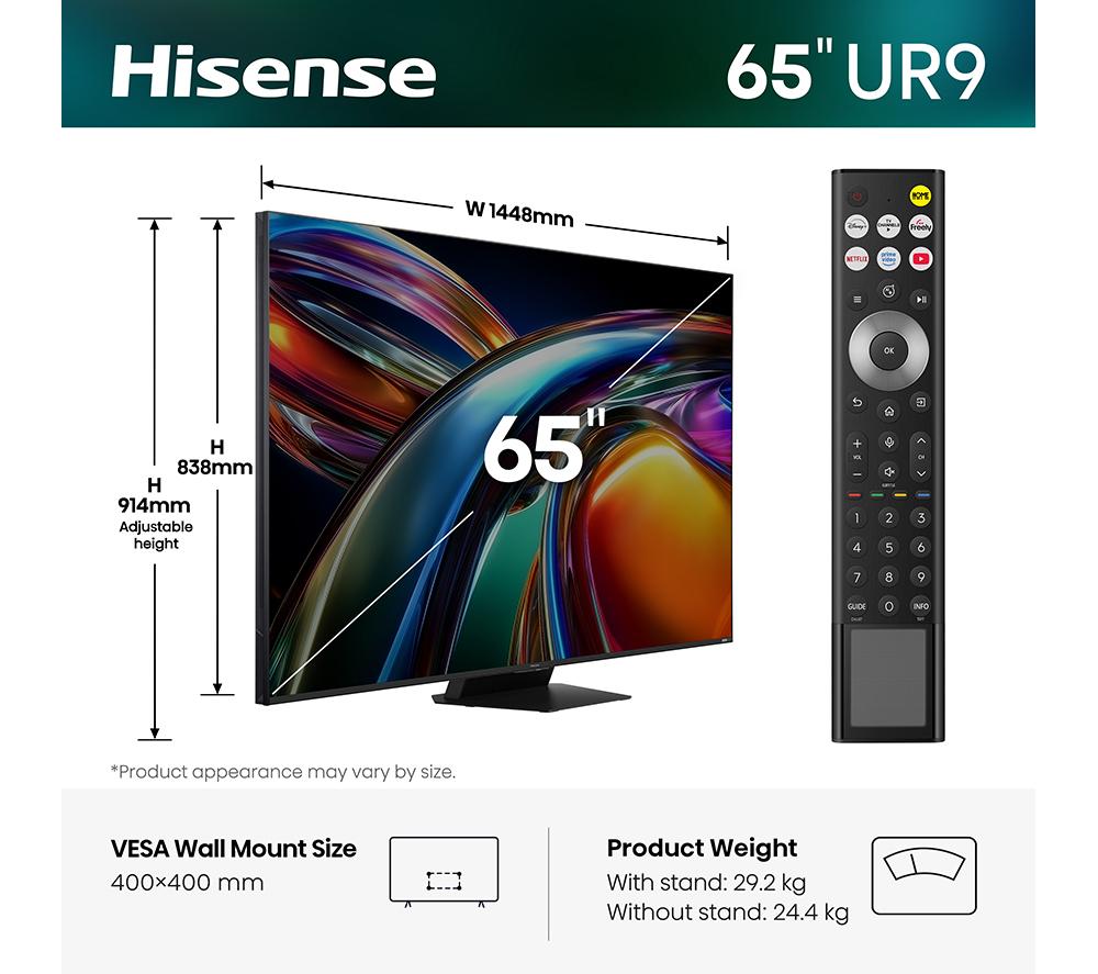 HISENSE 65UR9STUK 65" Smart 4K Ultra HD HDR RGB Mini LED TV