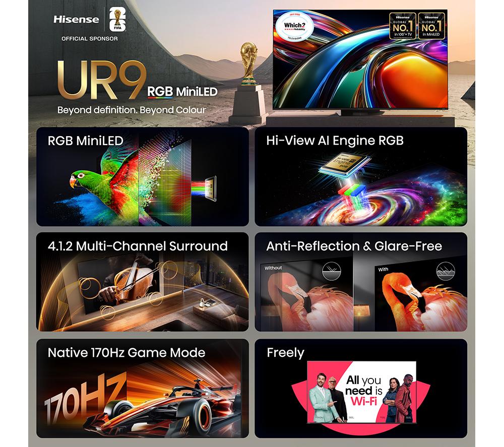 HISENSE 65UR9STUK 65" Smart 4K Ultra HD HDR RGB Mini LED TV