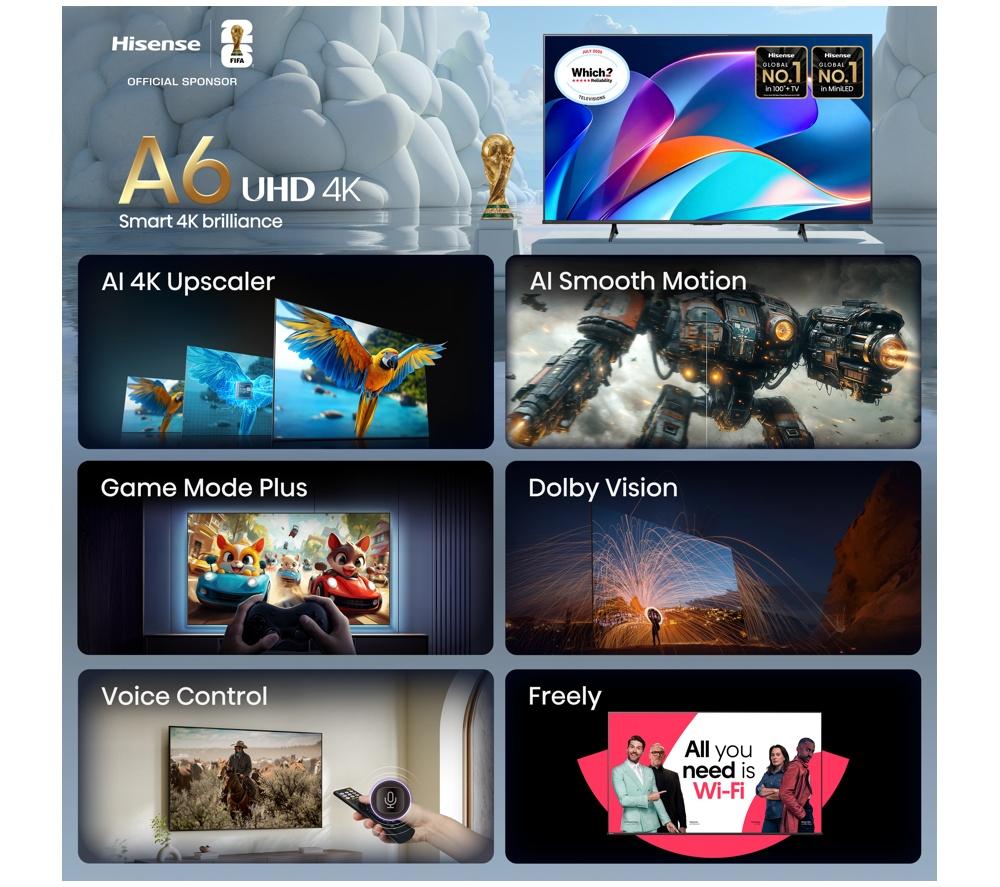 HISENSE A6S 43" LED 4K HDR Smart TV with Freely - 43A6STUK