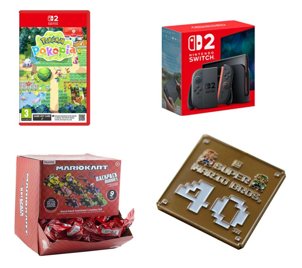 NINTENDO Switch 2, Pokémon Pokopia, Super Mario Bros 40th Anniversary Keychain & Mario Kart Backpack Buddies Bundle