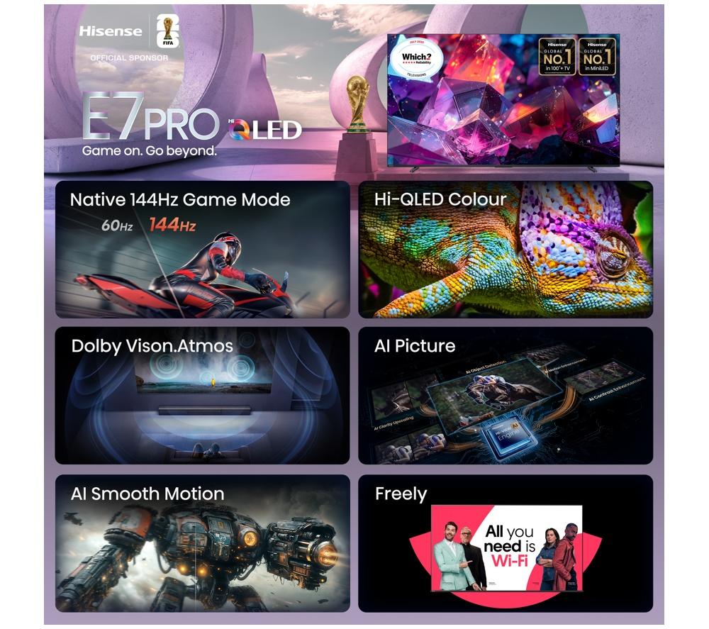HISENSE E7S PRO 100" QLED 4K HDR Smart TV with Freely - 100E7STUK PRO