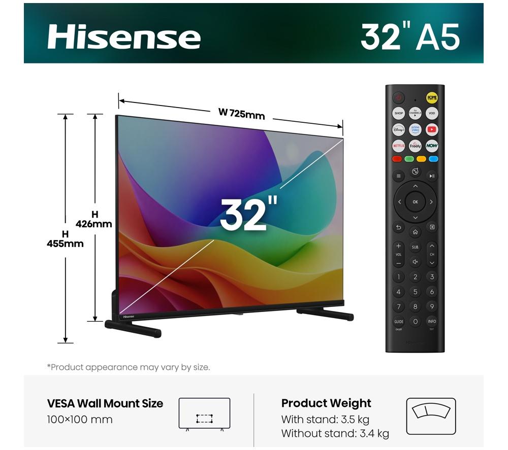 HISENSE A5S 32" QLED Full HD HDR Smart TV with Freely - 32A5STUK