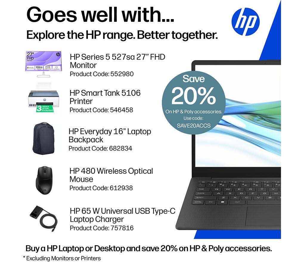 HP 14-ep2501sa 14" Laptop - Intel® N150, 128 GB UFS, Jet Black