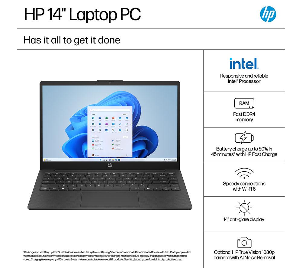 HP 14-ep2501sa 14" Laptop - Intel® N150, 128 GB UFS, Jet Black