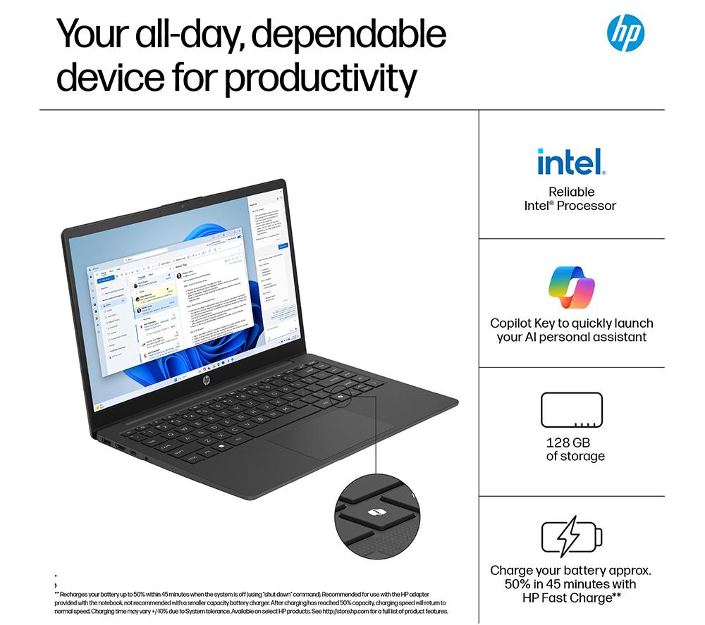 HP 14-ep2500sa 14" Laptop - Intel® N150, 128 GB UFS, Jet Black