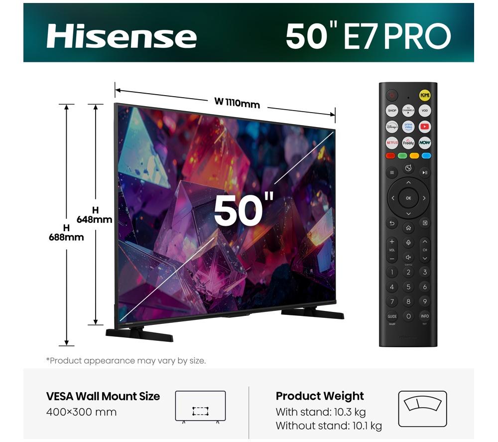 Televisor inteligente QLED 4K HDR de 50" HISENSE E7S PRO con Freely - 50E7STUK PRO