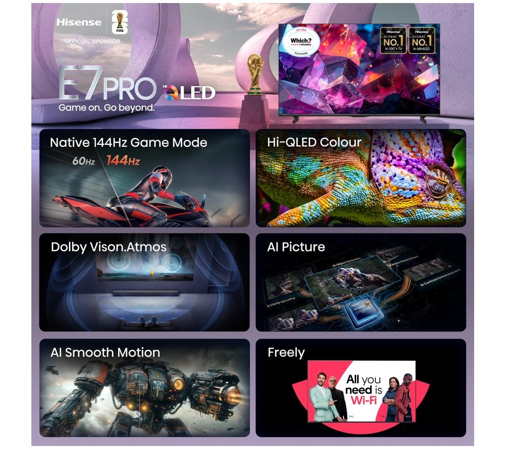 HISENSE E7S PRO 75" QLED 4K HDR Smart TV with Freely - 75E7STUK PRO