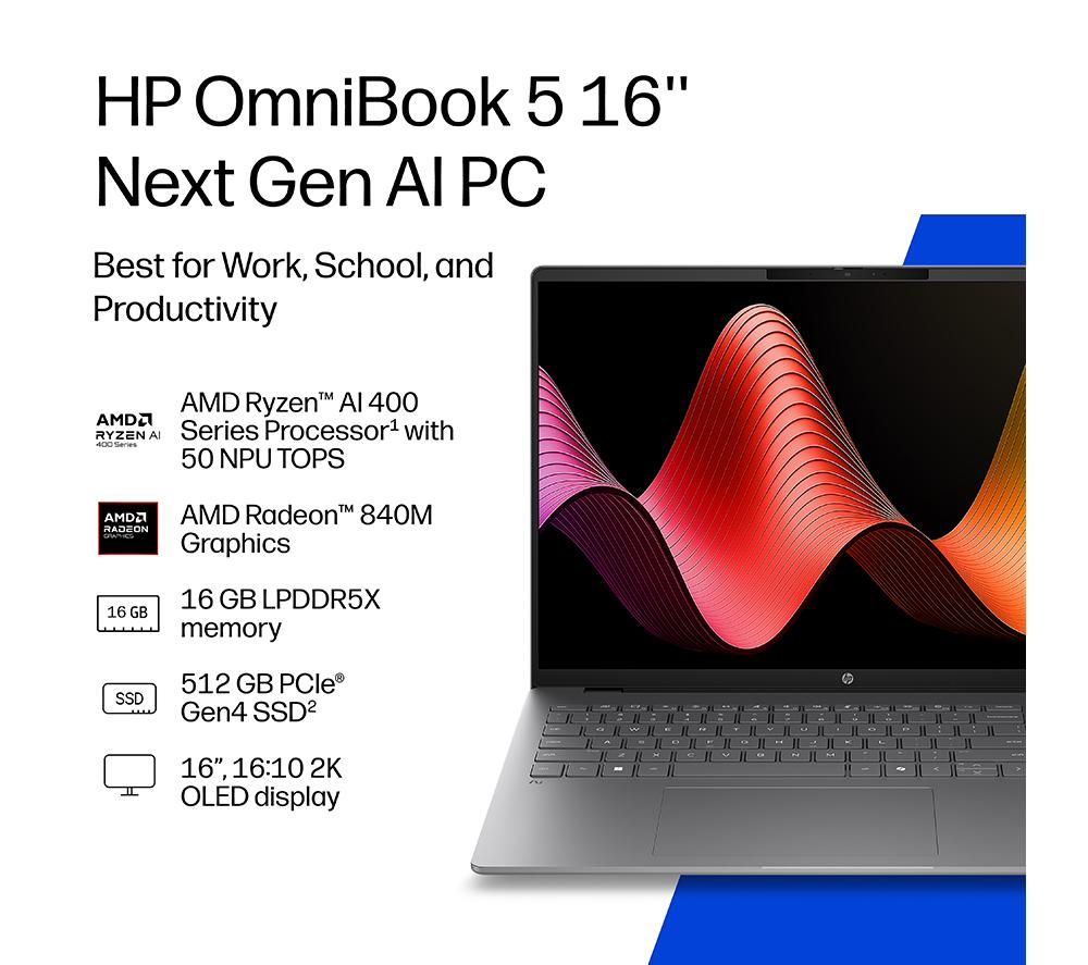 Portátil HP OmniBook 5 AI de 16" - AMD Ryzen AI 7, 512 GB SSD, Plata