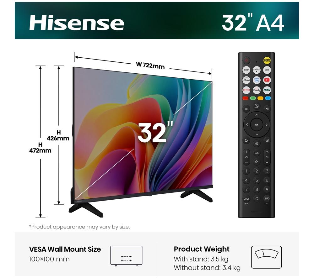 HISENSE A4S 32" LED HD Ready HDR Smart TV with Freely - 32A4STUK