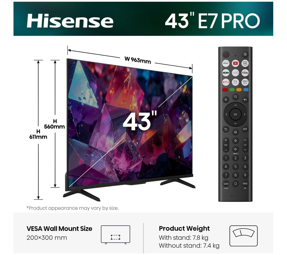 HISENSE E7S PRO TV QLED 4K HDR Smart TV de 43" con Freely - 43E7QTUK PRO