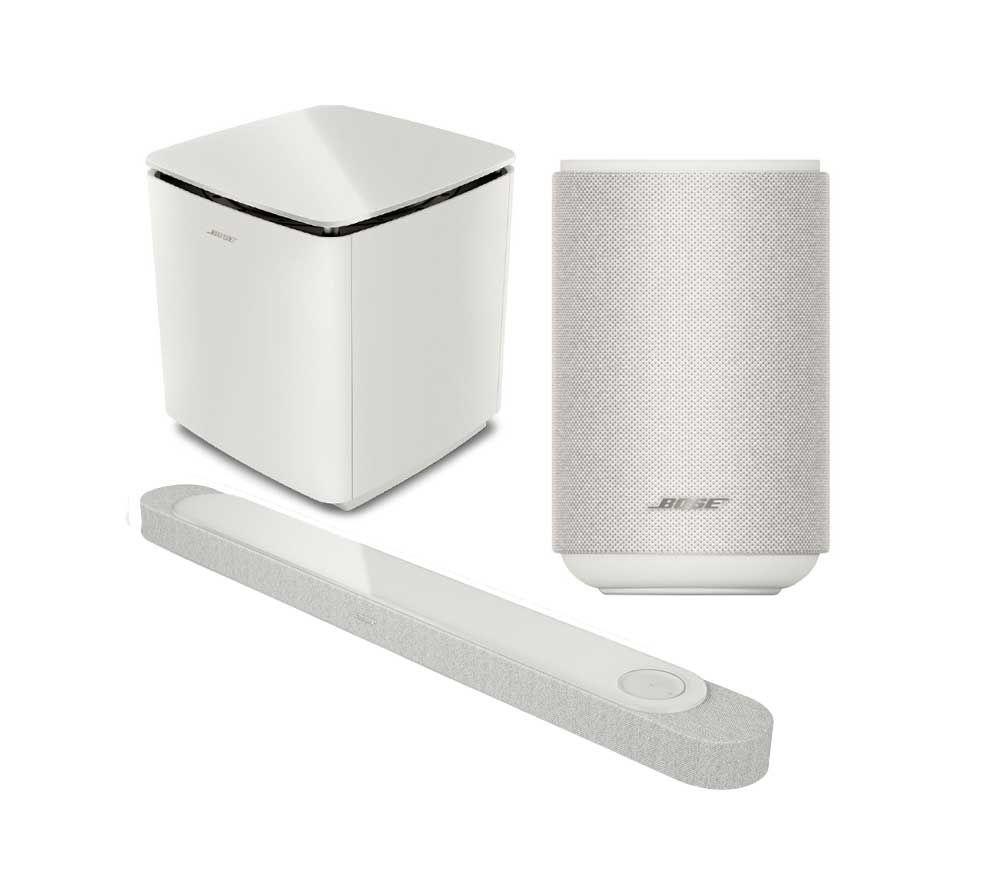 BOSE Lifestyle Ultra Soundbar, Subwoofer & Wireless Multi-room Speaker Bundle with Amazon Alexa - White