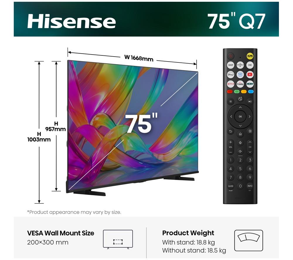 HISENSE Q7S Smart TV QLED 4K de 75" con IA y Freely - 75Q7STUK