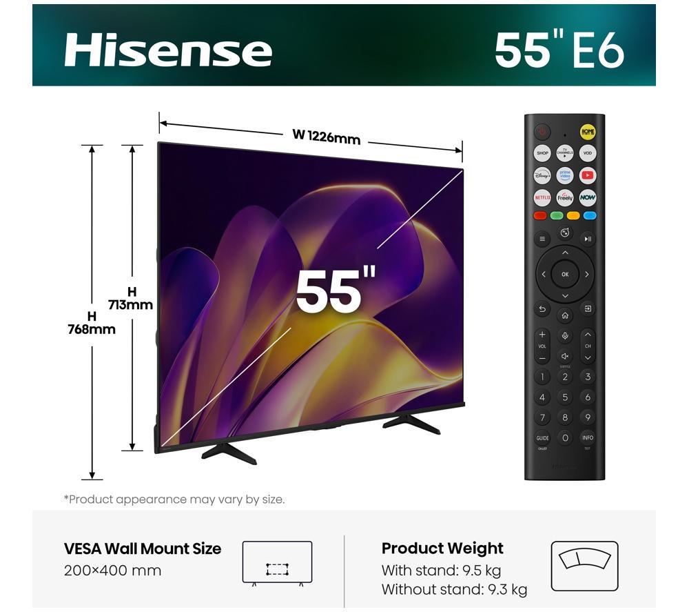 HISENSE E6S 55" LED 4K HDR Smart TV with Freely - 55E6STUK