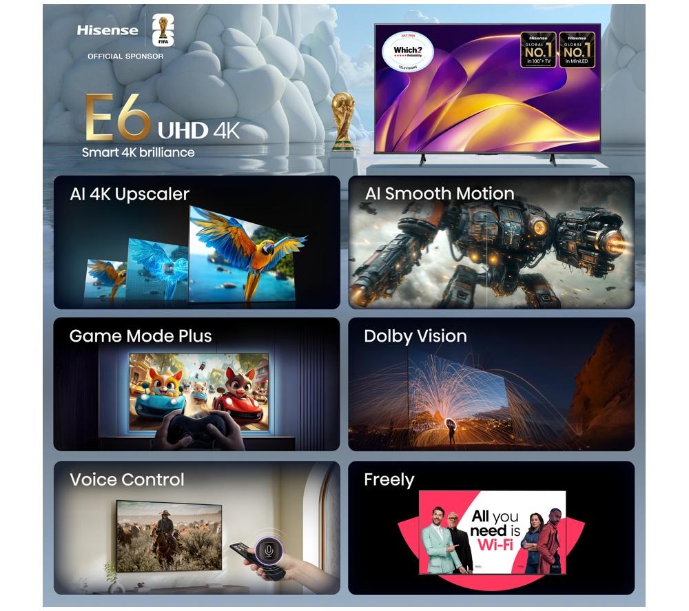HISENSE E6S 55" LED 4K HDR Smart TV with Freely - 55E6STUK