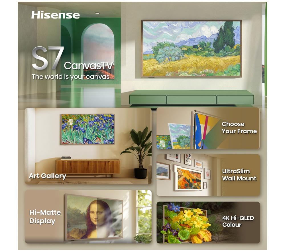 HISENSE Canvas S7S TV inteligente QLED 4K de 65" con Freely y Modo Arte - 65S7STUK