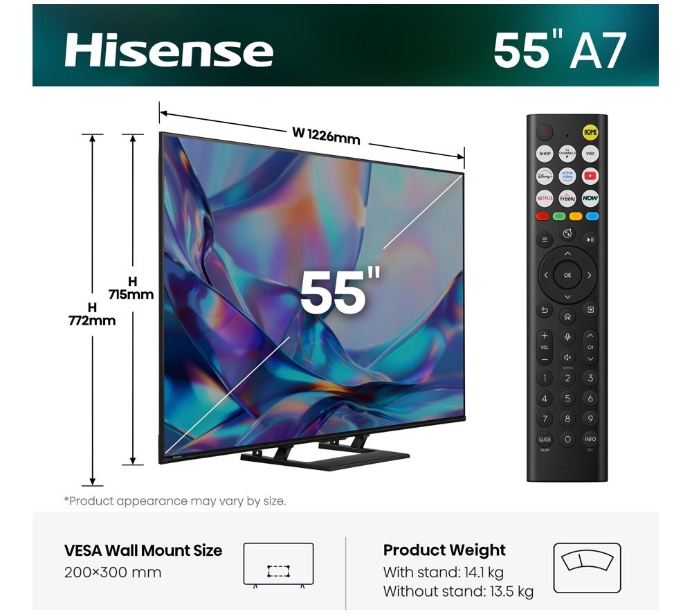 HISENSE A7S 55" QLED 4K Smart AI TV with Freely - 55A7STUK