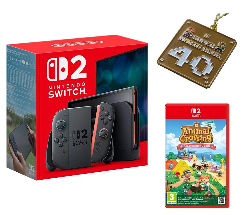 NINTENDO Switch 2 + Super Mario Bros 40th Anniversary Keychain + Animal Crossing: New Horizons Bundle