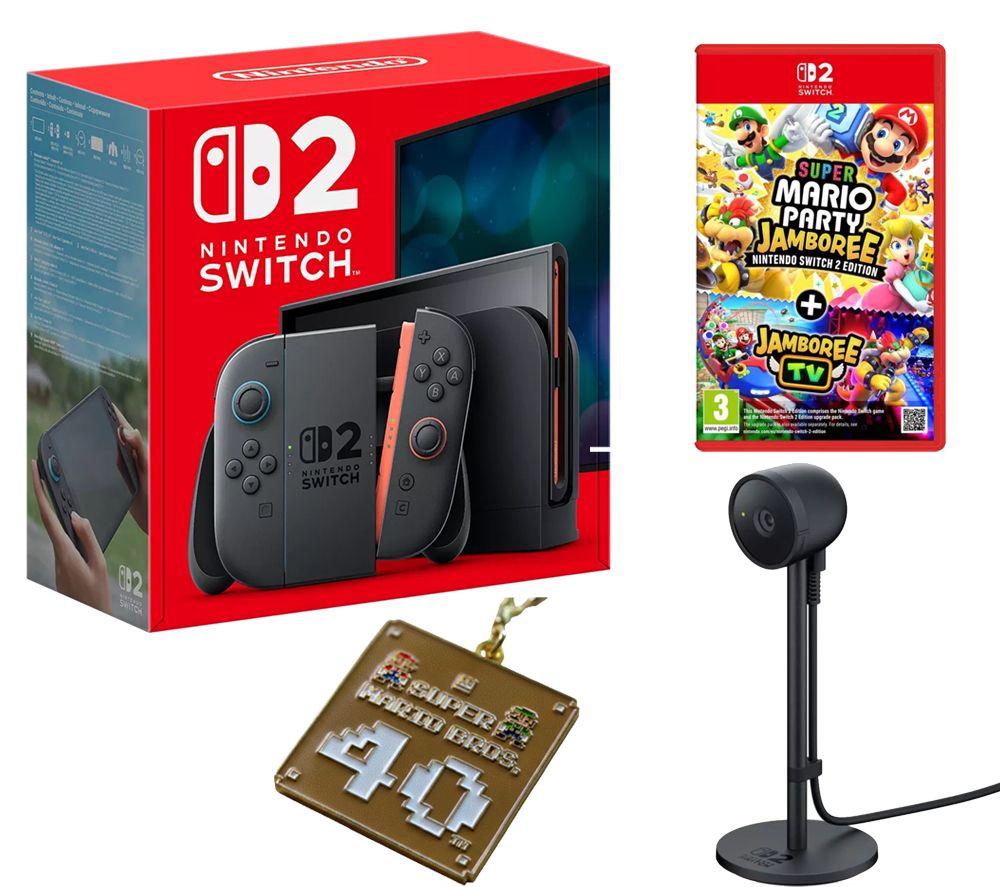 NINTENDO Switch 2, Super Mario Party Jamboree + Jamboree TV, Super Mario Bros Keychain & Switch 2 Camera Bundle
