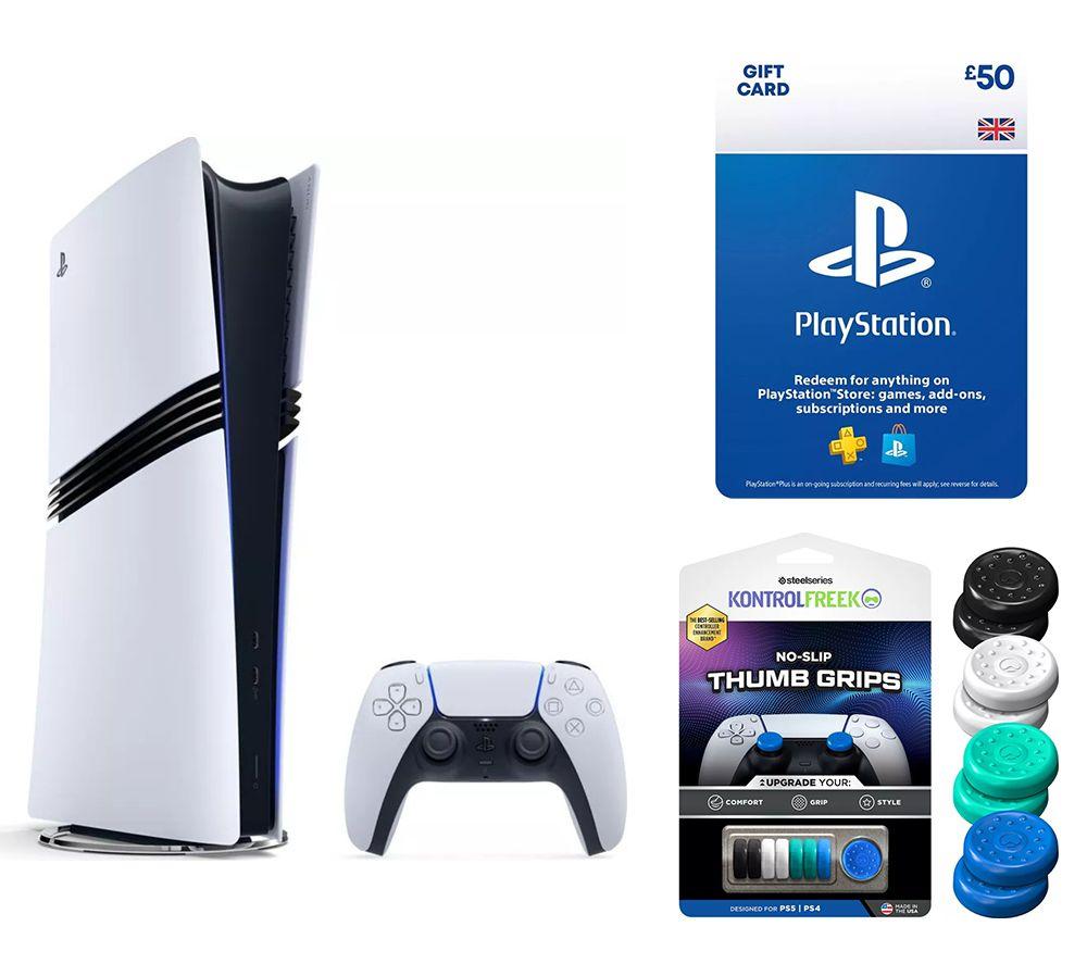 SONY PlayStation 5 Pro, No-Slip Thumb Grips (Pack of 8) & £50 Gift Card Bundle