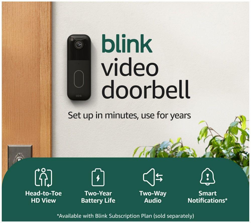 BLINK Outdoor Starter Kit für Sicherheit zuhause mit Video-Türklingel-System, Mini 2K+ Überwachungskamera & wetterfestem Netzteil-Paket