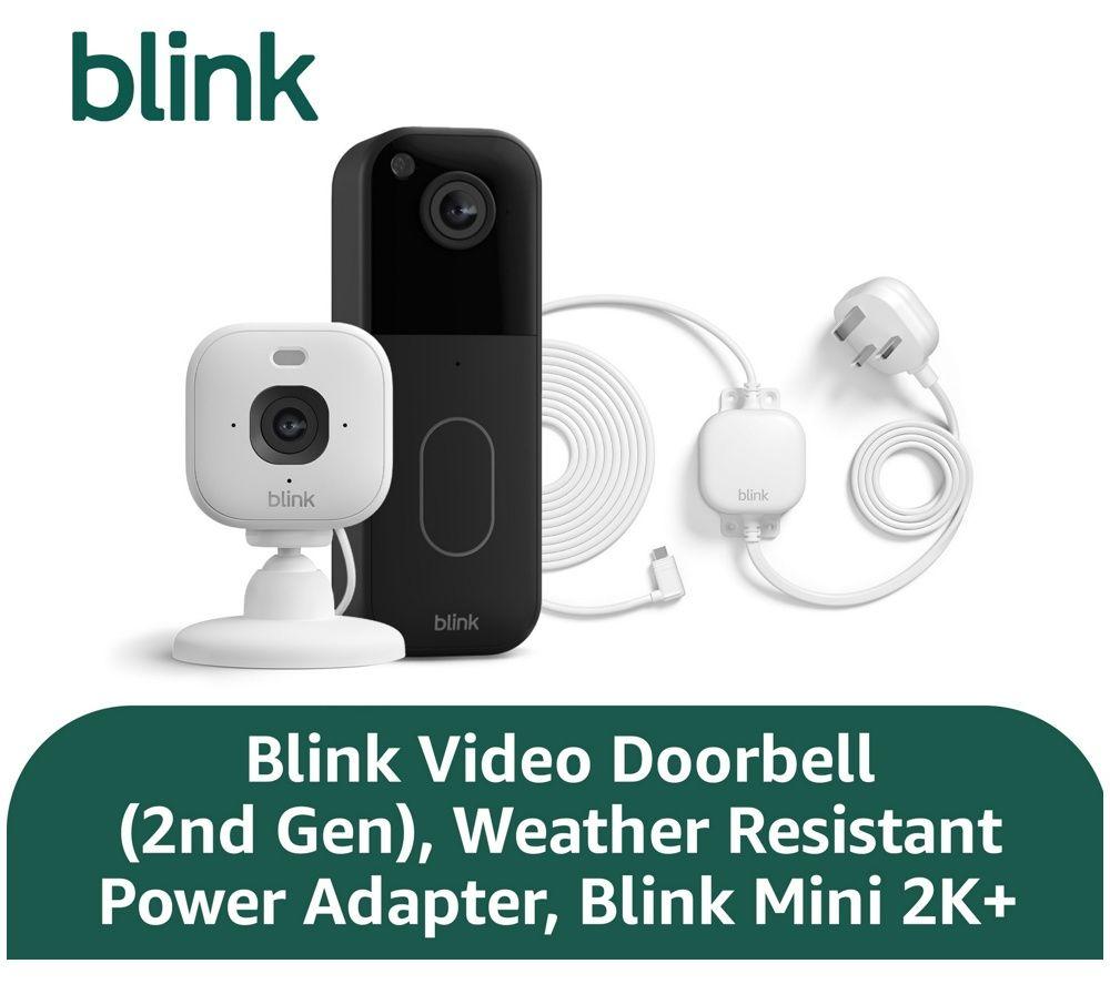 BLINK Outdoor Starter Kit für Sicherheit zuhause mit Video-Türklingel-System, Mini 2K+ Überwachungskamera & wetterfestem Netzteil-Paket