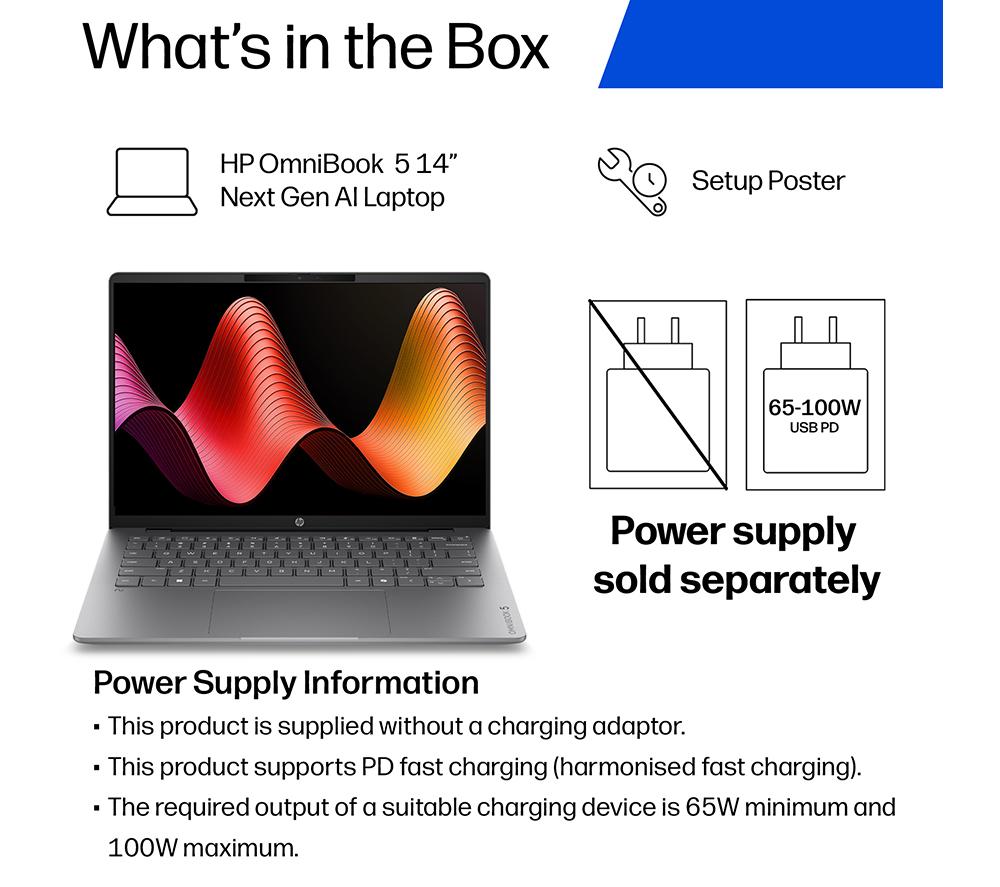 HP OmniBook 5 NGAI 14" Laptop - Intel® Core™ Ultra 5, 512 GB SSD, Silver