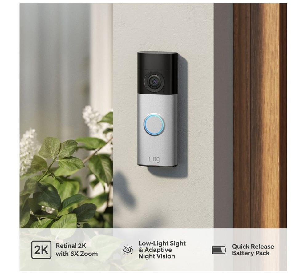 RING Battery Retinal 2K Video Doorbell Plus (Newest Gen) - Nickel Silver