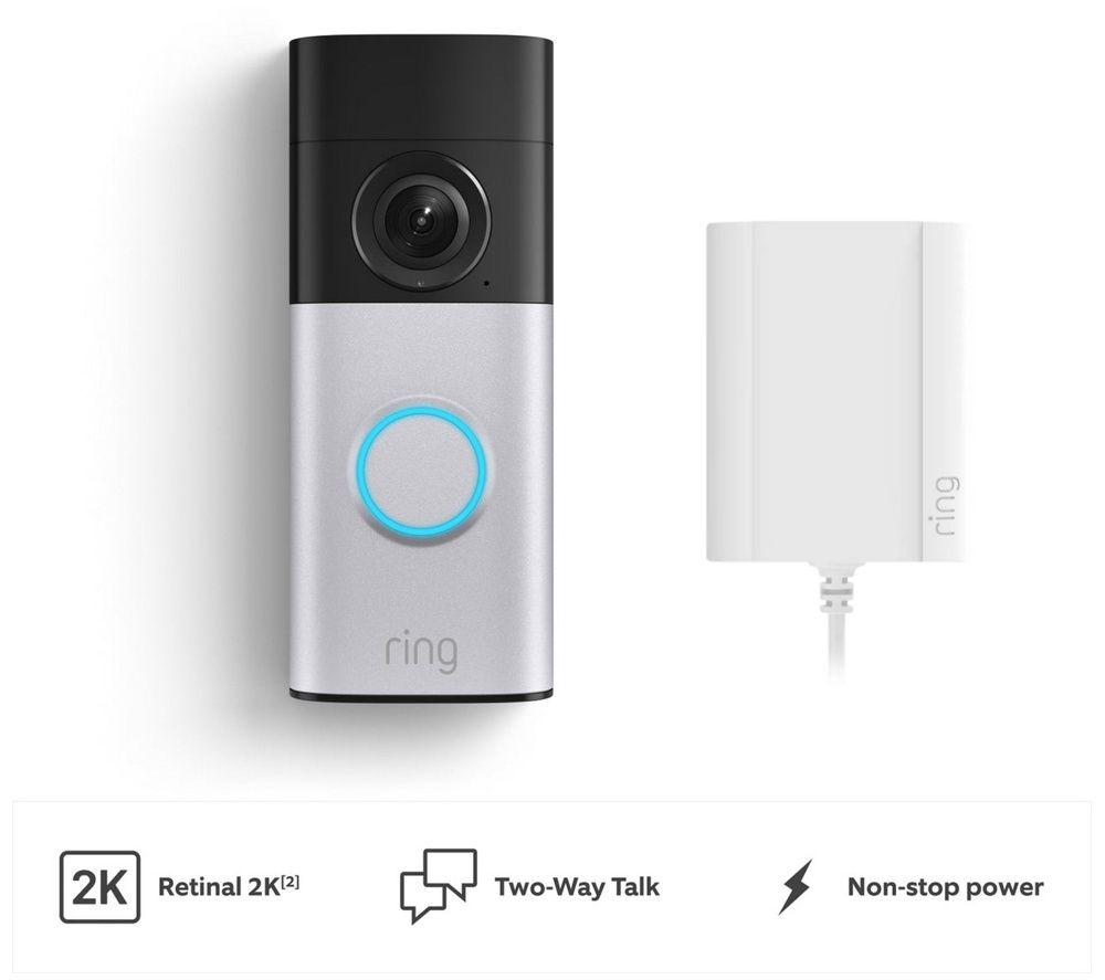 RING Wired Retinal 2K Video Doorbell Plus (Newest Gen) with Plug-In Adaptor - Nickel Silver