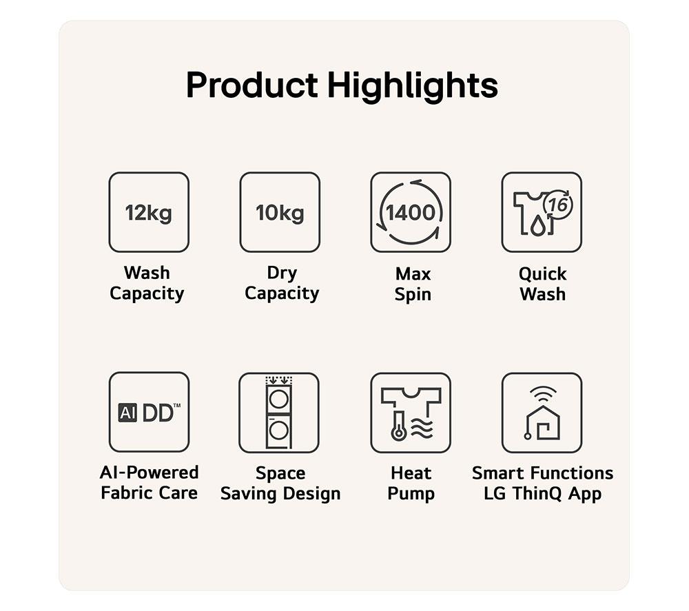 LG WashTower WT1210WWF WiFi-enabled 12 kg Washer Dryer - White