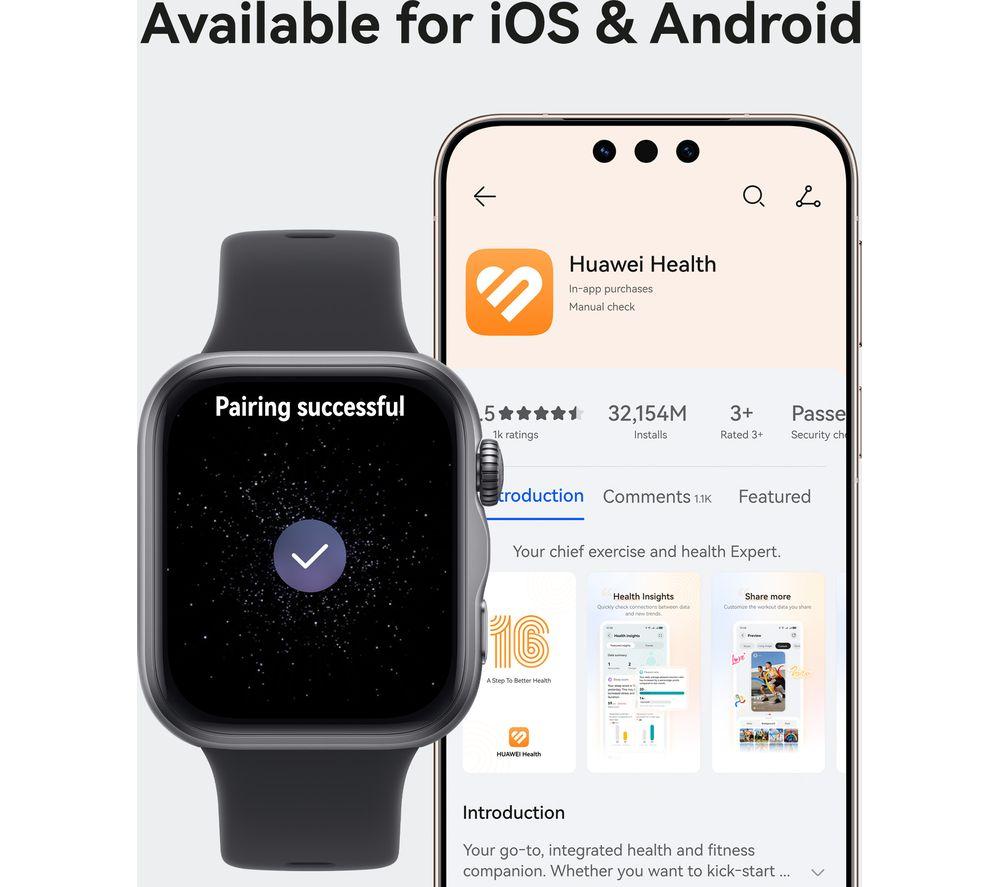 HUAWEI Watch Fit 5 - Schwarzes Aluminiumlegierungsgehäuse mit schwarzem Fluorelastomerarmband