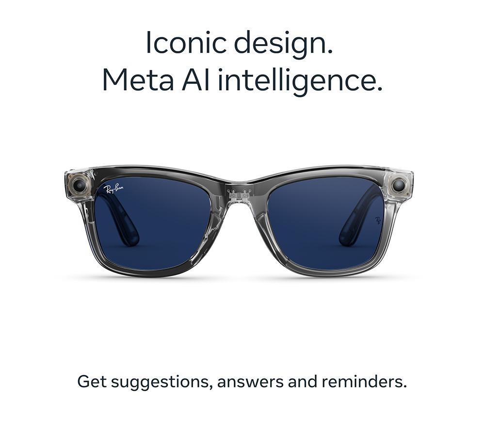 RAY-BAN META Wayfarer (Gen 2) Glasses - Shiny Transparent Grey with Clear to Sapphire Transitions Lenses