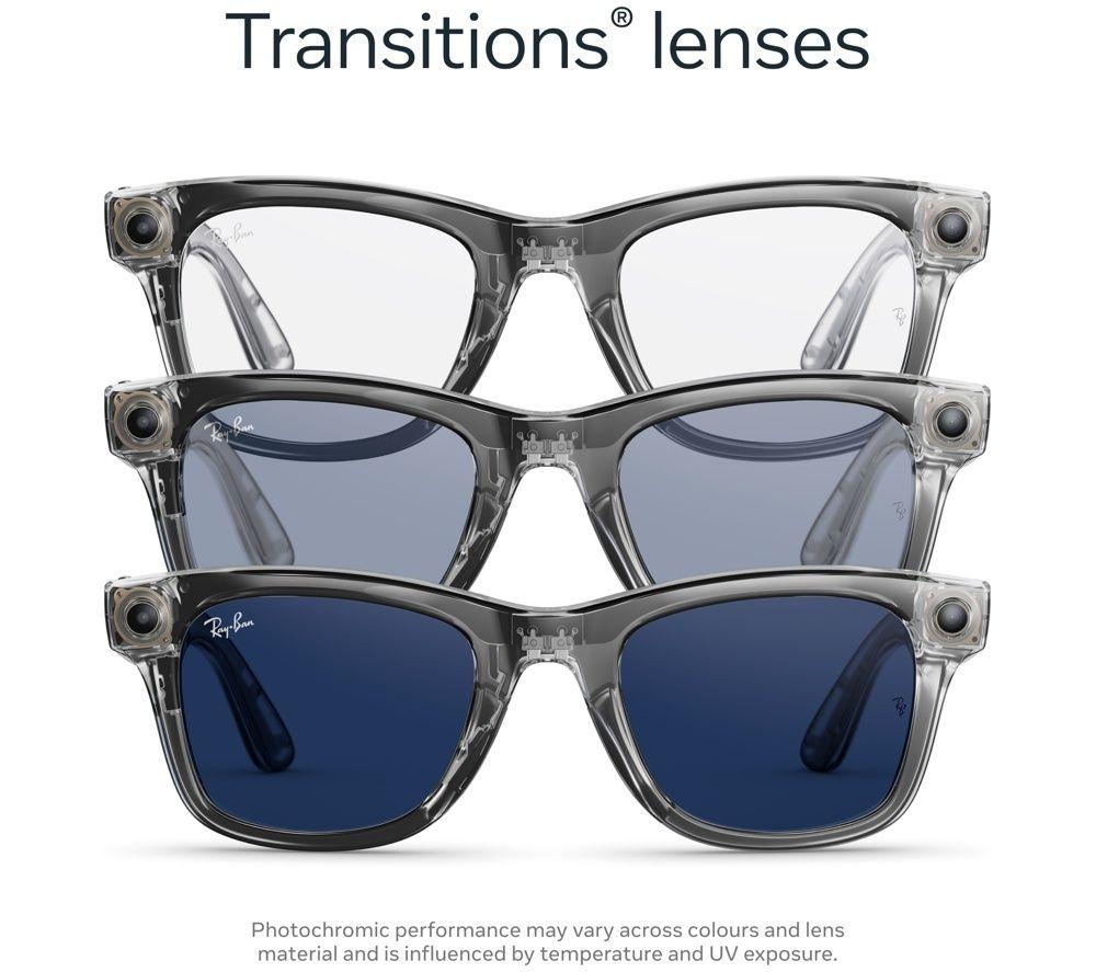 RAY-BAN META Wayfarer (Gen 2) Glasses - Shiny Transparent Grey with Clear to Sapphire Transitions Lenses